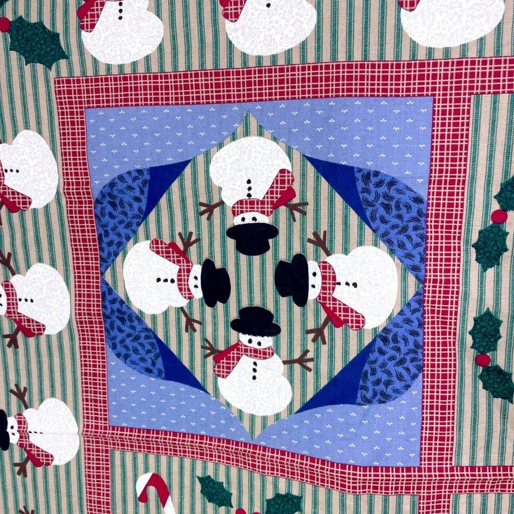 Vtg VIP Cranston Snowman Sampler Quilt Fabric Panel Christmas Gingerbread 35x44